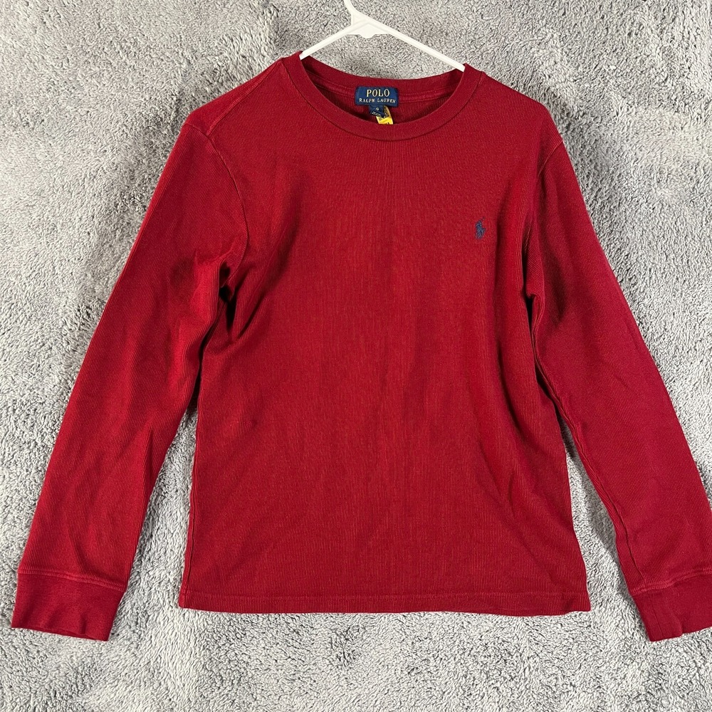Polo Ralph Lauren Thermal Shirt Boys L Red Ribbed Pony Logo Long Sleeve Pullover